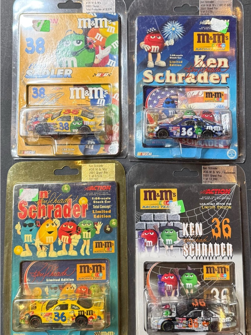 Set of 4 M&M racing NASCAR; 1/64 scale